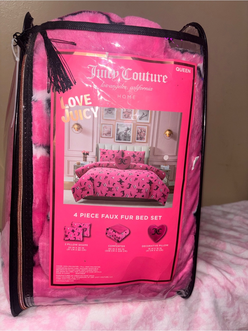 Juicy Couture Hot Pink Heart Mini Bag with Black Monogram